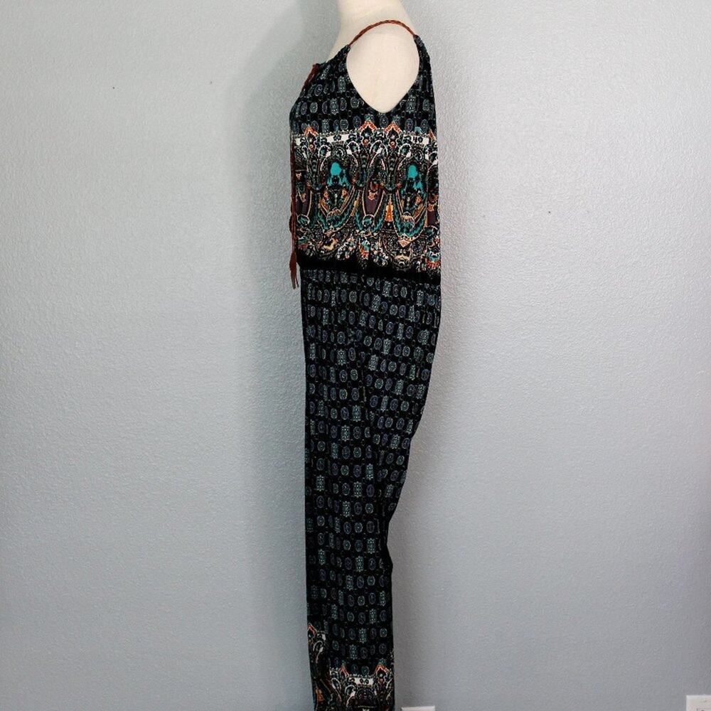 Boho Jumpsuit with Leather Straps and Embellishments Size L/XL - Picture 7 of 11